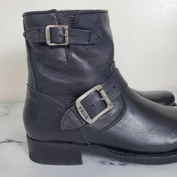 FRYE Vicky Buckle Black Leather Ankle Boots - Picture 2 of 7